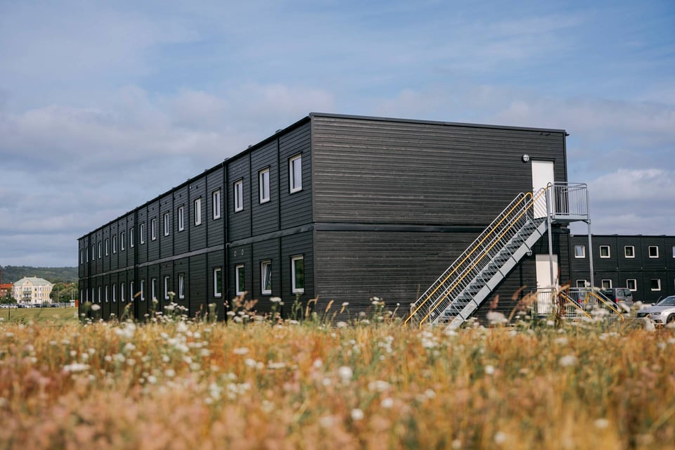 Energy-efficient wooden modular building in use
